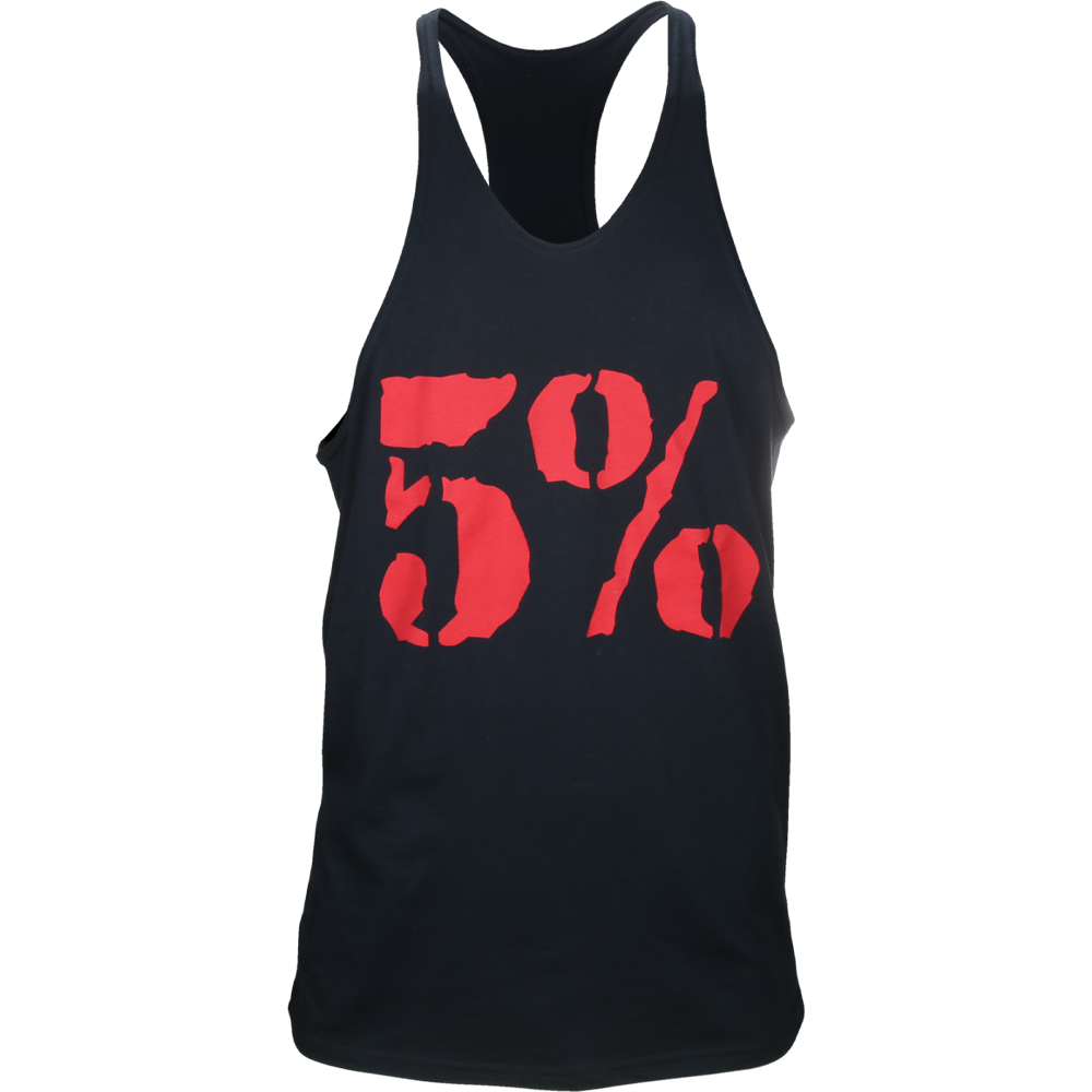5%, BLACK STRINGER TANK WITH RED LETTERING