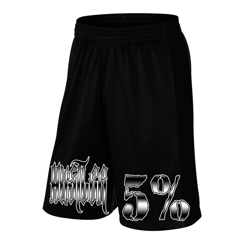 5% HUSTLER, BLACK SHORTS WITH WHITE LETTERING